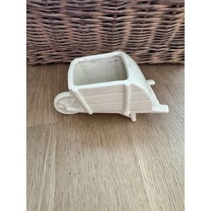 Vintage- White Stoneware Wheelbarrow Planter Cottage Farmhouse Farm Garden Cute